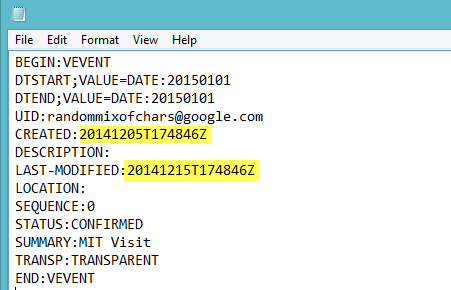 Finding the Create Modify Dates of Google Calendar Event