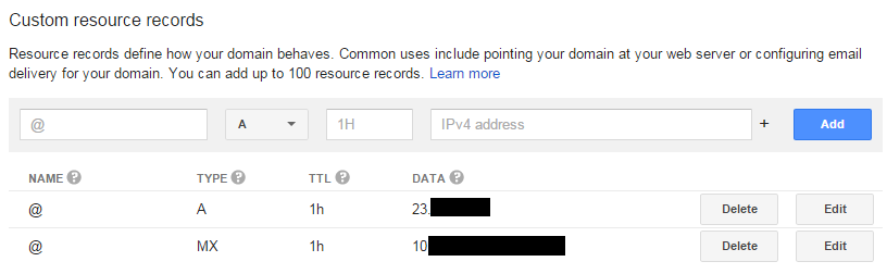 Google Domains DNS Settings