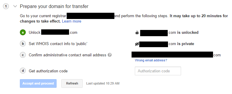 Google Domain Transfer Step #1