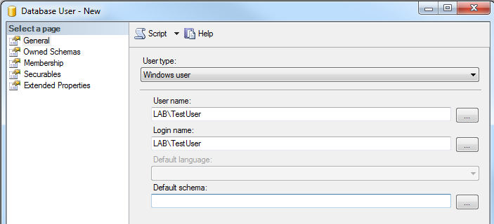 Creating a SQL User