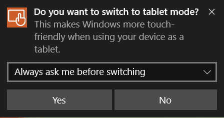 Windows 10 Tablet Mode Prompt