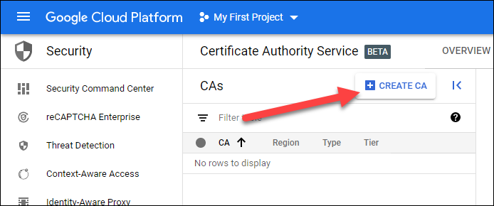 Create Certificate Authority Button